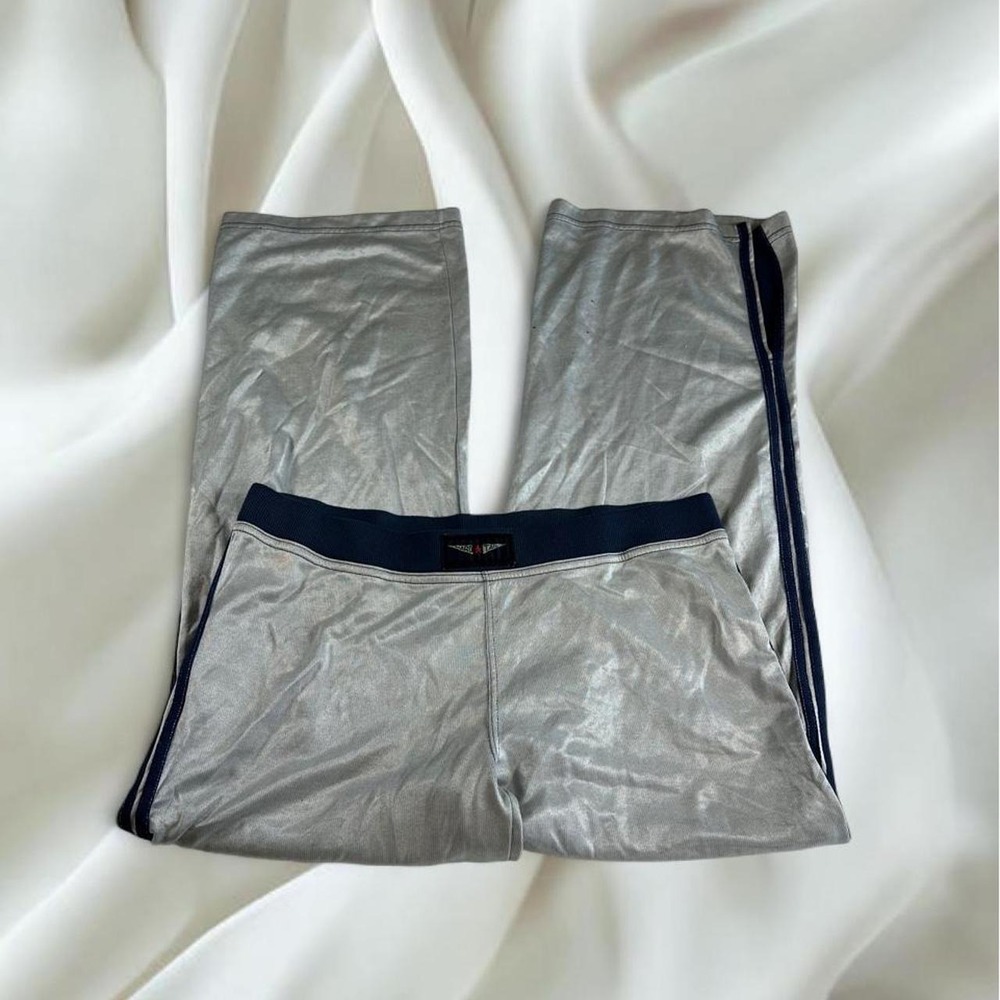 Hard Tail wide leg silver blue stripe track pants y2k mcbling grunge
